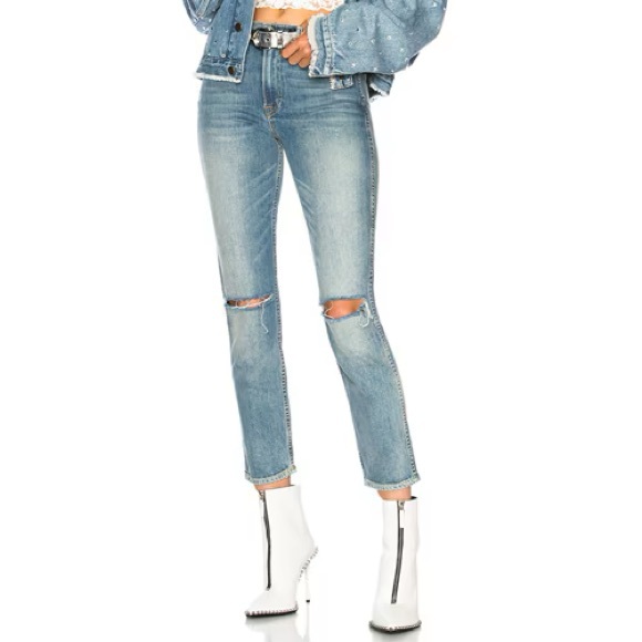 GRLFRND Naomi High Rise cropped distressed Jeans in I will survive